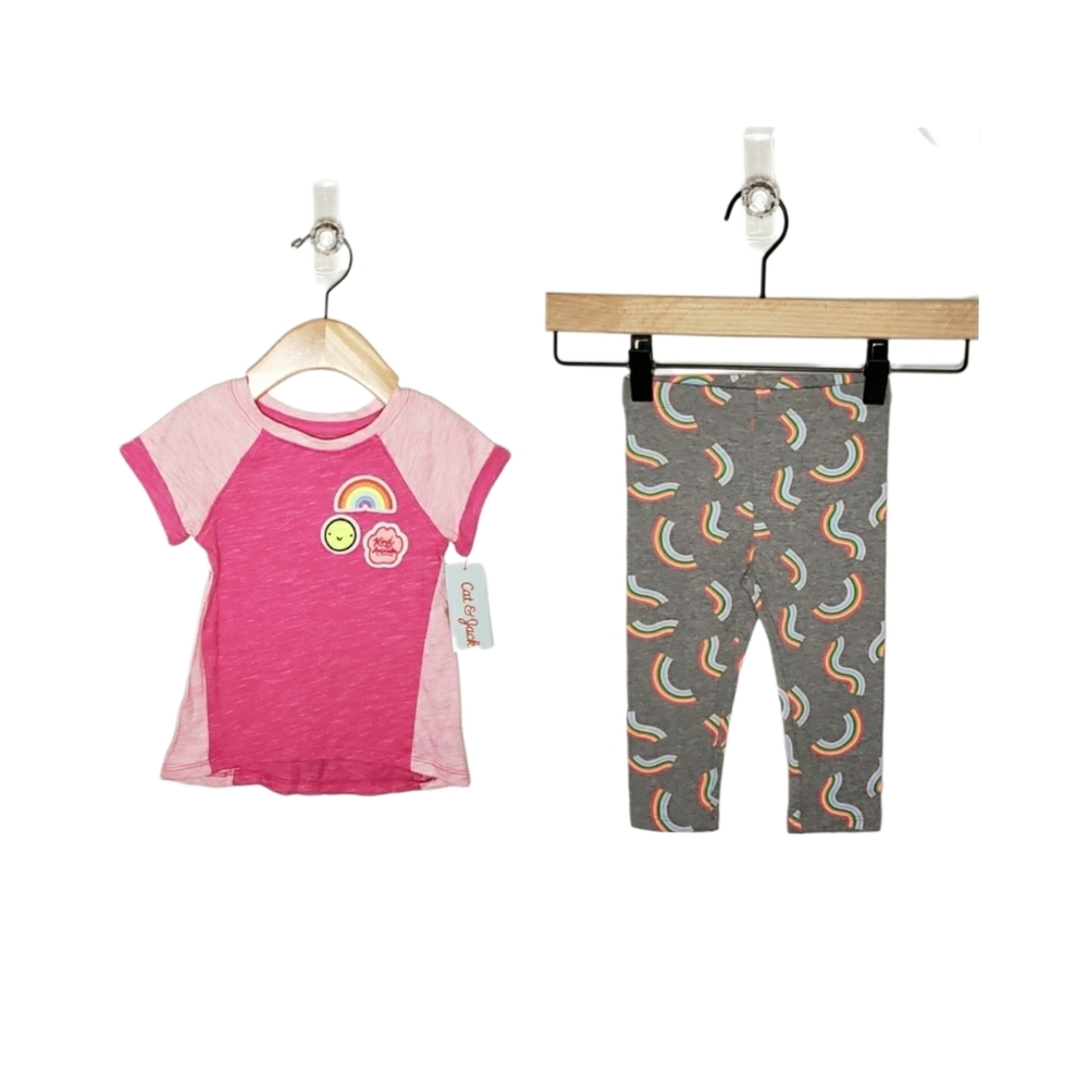 4/$20 NWT Cat & Jack 12 Months Baby Girl Happy Patches Tee & Rainbow Leggings